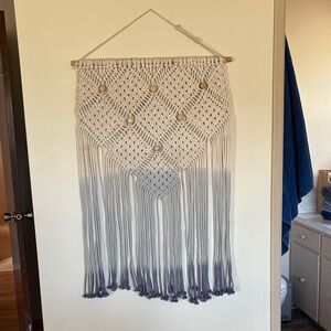Handmade Cream and Blue Ombre Macramé Wall Tapestry